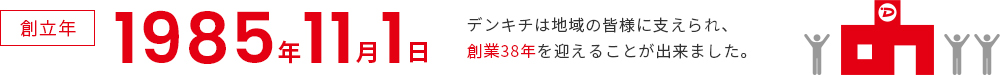 創立年1985年11月1日デンキチは地域の皆様に支えられ、創業38年を迎えることが出来ました。